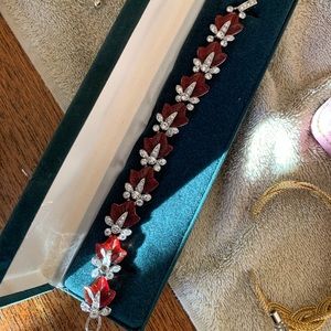 Garnet and crystal silver bracelet